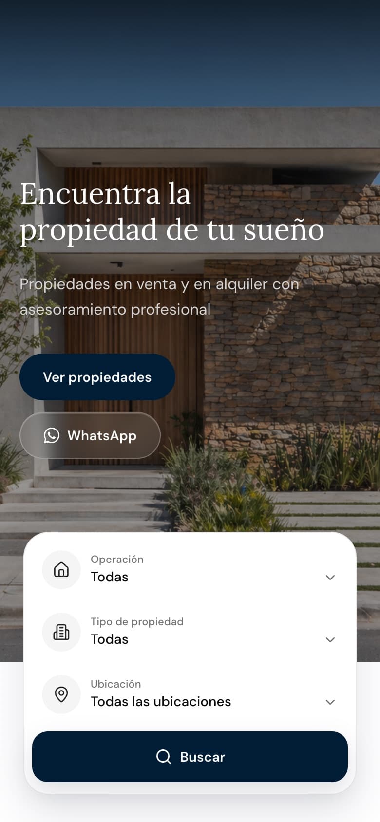 Versión móvil del sitio web de ejemplo creado con Senda